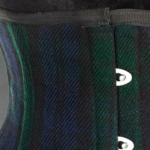 New Black Watch Tartan Waist Cincher Corset Spiral Metal Boning Lined Back Tie - Picture 4 of 7